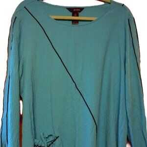 Ali Miles Tunic Top Turquoise Blue Front Pocket Long Sleeve Women's Blouse XL